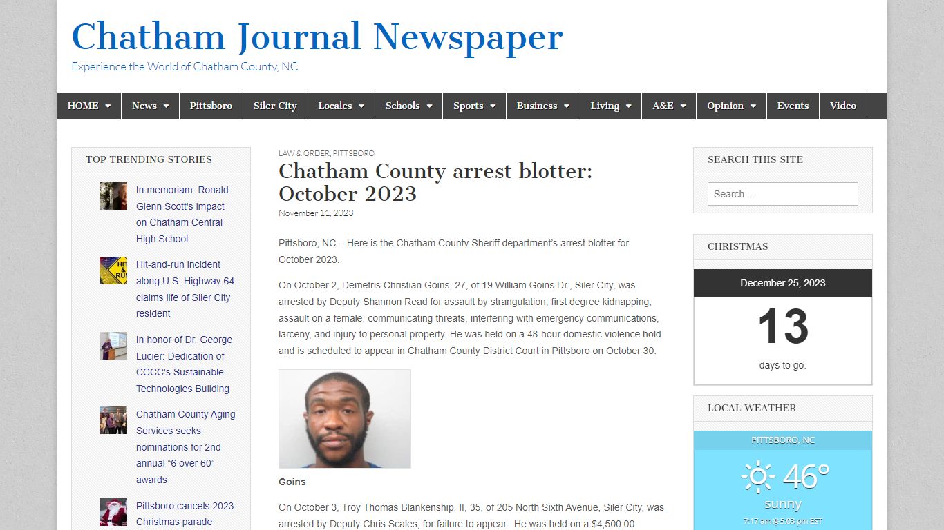 Chatham County arrest blotter: October 2023